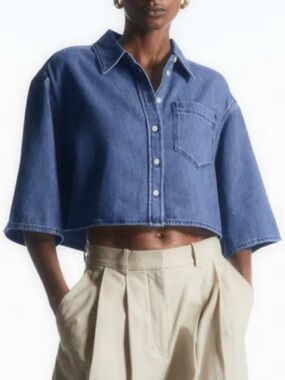 COS Denim Crop Button Up Top